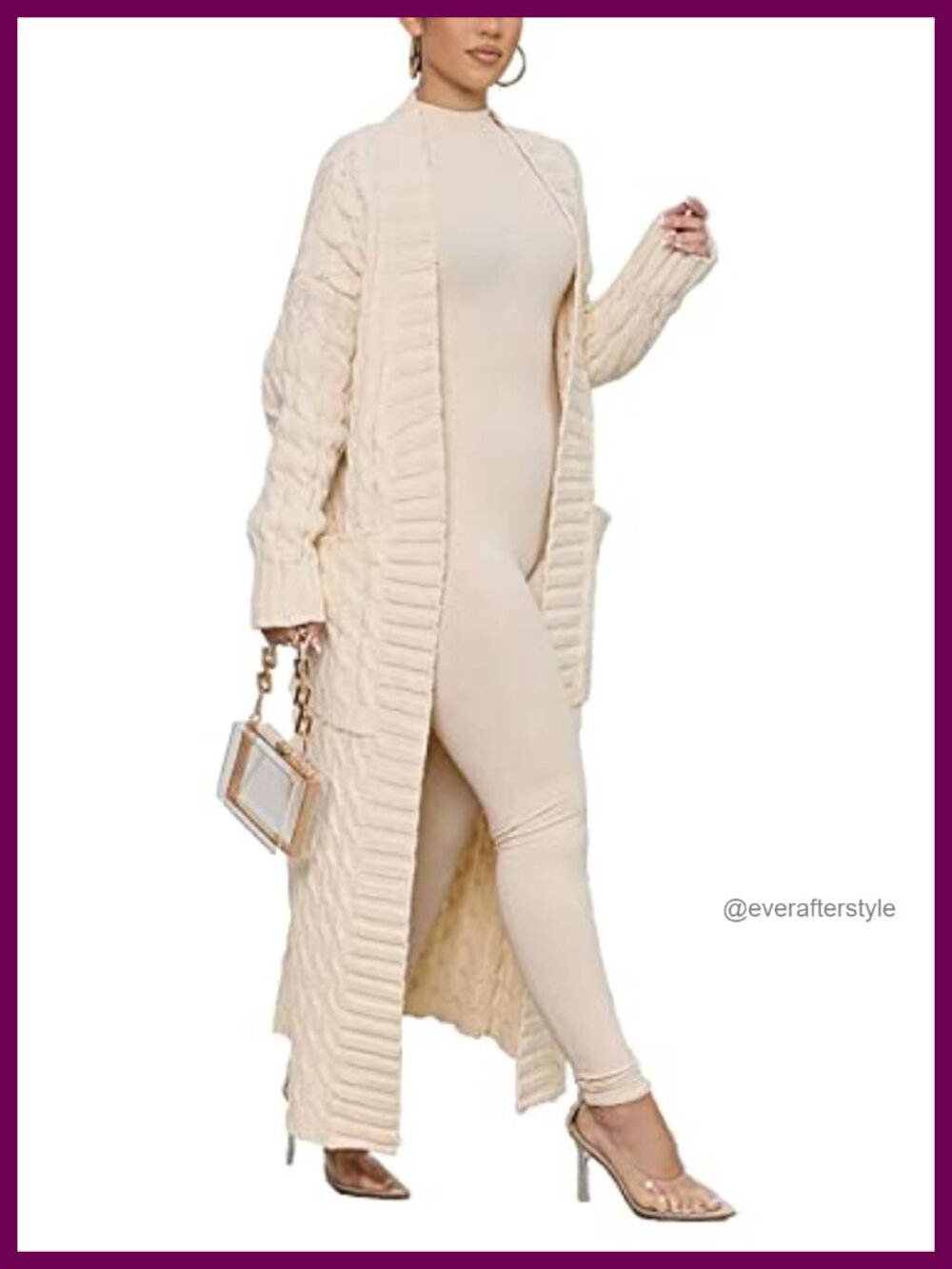 Cable Knit Open Front Maxi Cardigan Chunky Sweater Coat